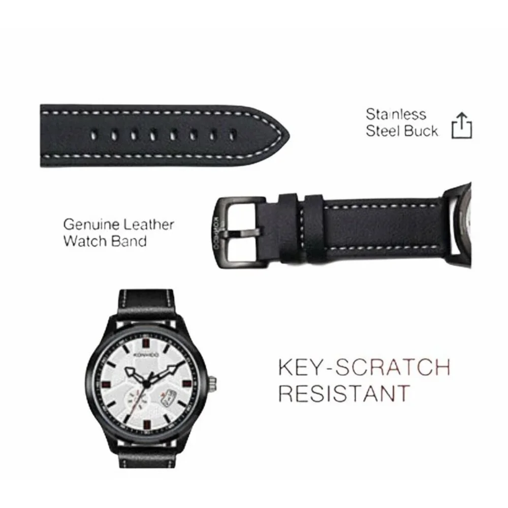 KONXIDO KX-6329 Mens Waterproof Watch With‎ Genuine Leather Band & Chronograph